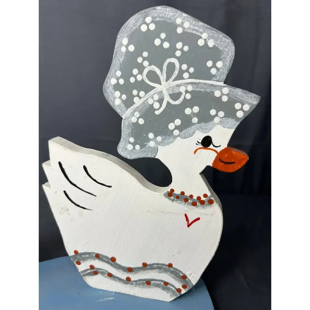 Cottage Core Wooden Duck Decor Hand Painted
